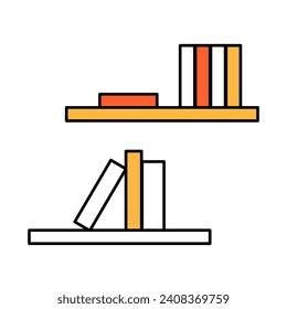 Book spines on a bookshelf in flat style. Stack of books and magazines. Home library. Vector clipart. Bookcase.