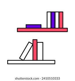 Book spines on a bookshelf in flat style. Stack of books and magazines. Home library. Vector clipart. Bookcase.