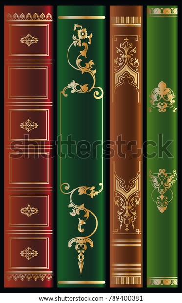 Book spines vintage set. Ornamental frames.\
Bookbinding design. Vector\
patterns.