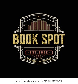 Book Spot logo design template. Vintage Book Spot logo, emblem design concept.
