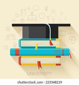 book with square academic cap icon concept design. Vector illustration