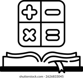 Ein Buch mit einem Quadrat auf dem Umschlag mit einem Pluszeichen und einem x