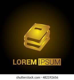 Book Stack 3D Golden Metallic Premium Royal Corporate Logo / Icon