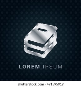 Book Stack 3D silver/platinum metallic chromium precious Icon / Logo Design