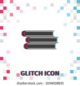 Book stack  glitch effect vector icon.