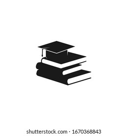 book stack with hat vector, black icon isolated on white
