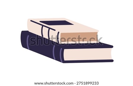 Book stack laying. Abstract paper literature for reading, education, knowledge. Science publications, textbooks and fiction novels in hard cover. Flat vector illustration isolated on white background
