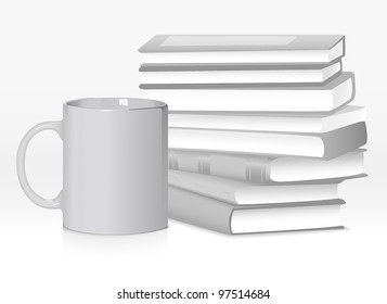 Book stack with mug