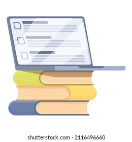 Book stack online exam icon cartoon vector. Computer test. Digital form