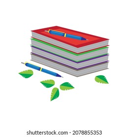 Book stack and pencil vector, collor icon. Knowledge, learning and education concept design