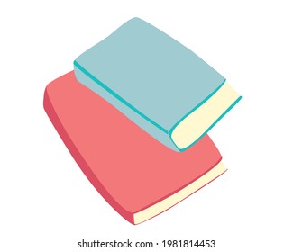 Book stack. Pile of colorful books. Textbooks for academic research. Time to school. World book day. Hand drawn educational vector illustration. 