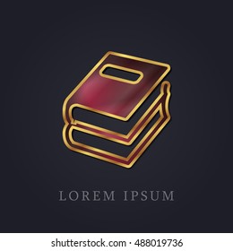 Book Stack Red Ruby with Golden Frame Precious Jewellery Icon / Logo Design