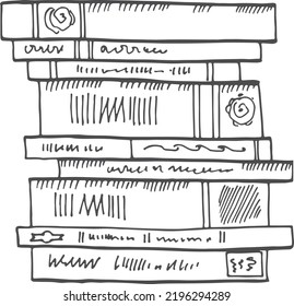 Book stack sketch. Hand drawn knowledge symbol