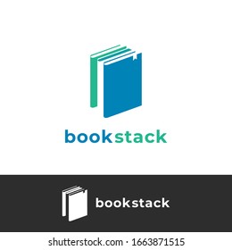 Book stack book store library education logo icon symbol with negative space style