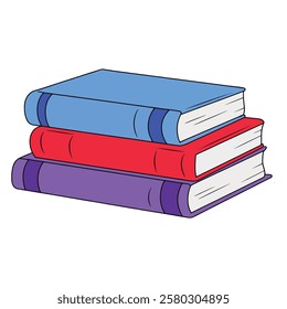 Book stack vector art illustration. A stack of colorful books arranged neatly, perfect for educational or library themed designs.