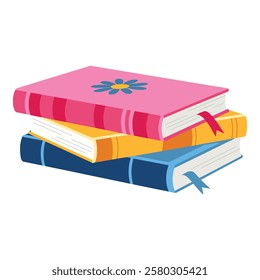 Book stack vector art illustration. A stack of colorful books arranged neatly, perfect for educational or library themed designs.