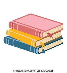 Book stack vector art illustration. A stack of colorful books arranged neatly, perfect for educational or library themed designs.