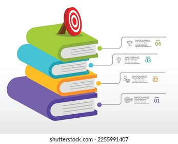 book stack vertical infographic element report with business icon 4 step vector illustration background