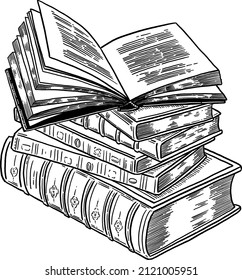 Book stack Vintage element Hand drawn line art Illustration