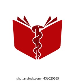 book and the staff of Asclepius logo