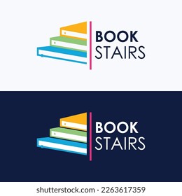 Book Stairs Illustration Design. Stack of Books or Book Stairs Logo.