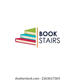 Book Stairs Illustration Design. Stack of Books or Book Stairs Logo.