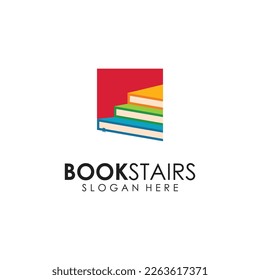 Book Stairs Illustration Design. Stack of Books or Book Stairs Logo.