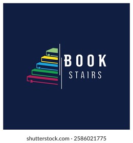 book stairs logo, or library for bookstores, book companies, publishers, encyclopedias, libraries, education, digital books, vectors