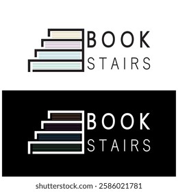 book stairs logo, or library for bookstores, book companies, publishers, encyclopedias, libraries, education, digital books, vectors