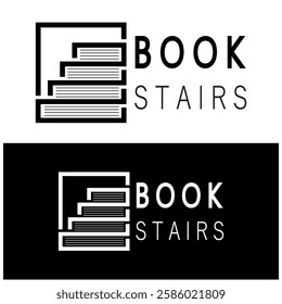 book stairs logo, or library for bookstores, book companies, publishers, encyclopedias, libraries, education, digital books, vectors