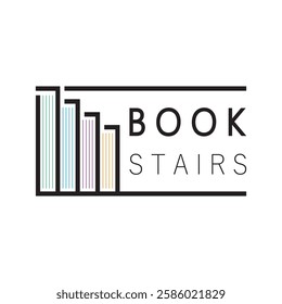 book stairs logo, or library for bookstores, book companies, publishers, encyclopedias, libraries, education, digital books, vectors