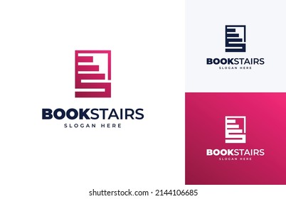 book stairs solution idea progress success education vector logo design, Letter S stair stack book up step career school logo design