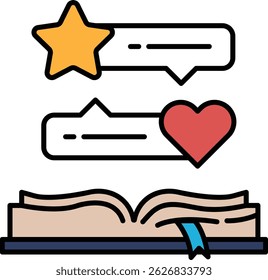 A book with a star and a heart on it. The book is open to a page with a star and a heart
