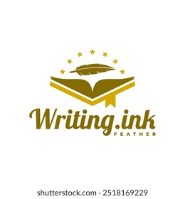 a book with stars and feather ink. logo for book publishing company or any business book related