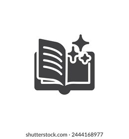 Book with stars vector icon. filled flat sign for mobile concept and web design. Magic book glyph icon. Library symbol, logo illustration. Vector graphics