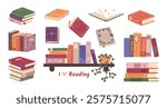 Book stickers for a reading journal. Bookshelf. Novel, fairy tale, romance, folk tales, poetry book. Reading list for bookworms.