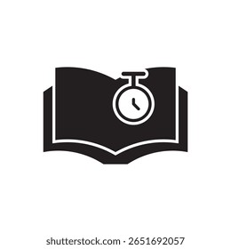  livro com ícone cronômetro. Ícone do rastreador de tempo de estudo mostrando uma combinação de livro e cronômetro.