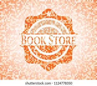 Book Store abstract emblem, orange mosaic background