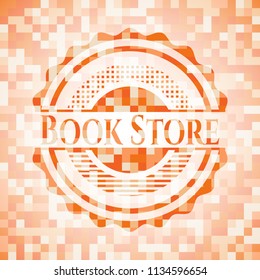 Book Store abstract emblem, orange mosaic background