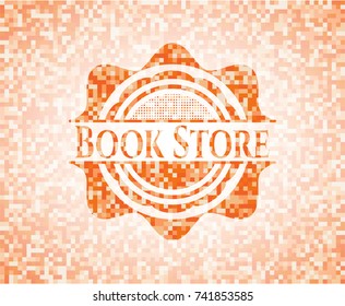 Book Store abstract orange mosaic emblem with background