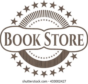 Book Store badge with wooden background