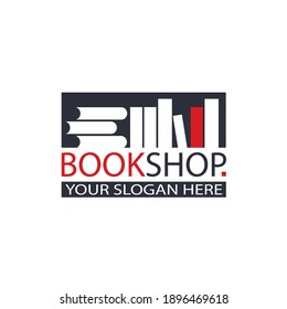 book store emblem with bookcase isolated on white background