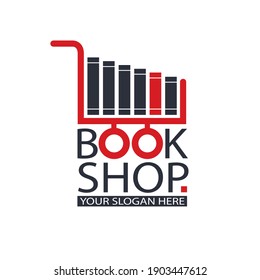 book store emblem with cart and books isolated on white background