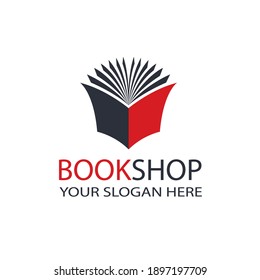 emblema de la tienda de libros con libro abierto aislado en fondo blanco