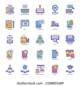 Book Store Icon Pack For Your Website Design, Logo, App, UI. Book Store Icon Filled Colror Design. Vector Graphics Illustration And Editable Stroke.