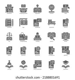 Book Store Icon Pack For Your Website Design, Logo, App, UI. Book Store Icon Oglyph Design. Vector Graphics Illustration And Editable Stroke.