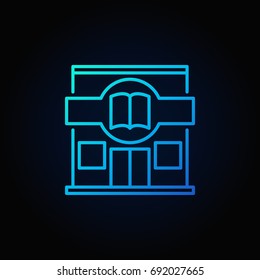 Book Store icon - vector blue building outline symbol on dark background