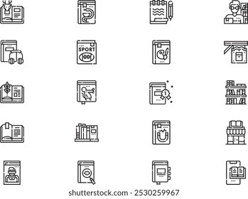 La colección de iconos de librería es una Ilustración vectorial con trazo editable.