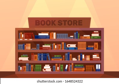 Book store Large Bookcase with books. Library book shelf interior. Knowledge. Vector illustration pattern