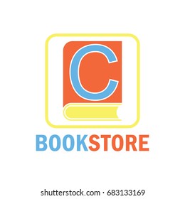 book store logo with alphabet C. vector illustration 